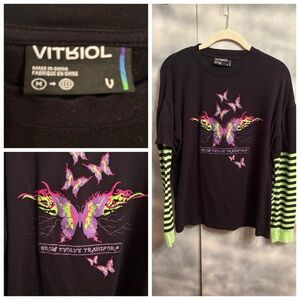 Vitriol Butterfly Shirt w/ Striped Sleeves
